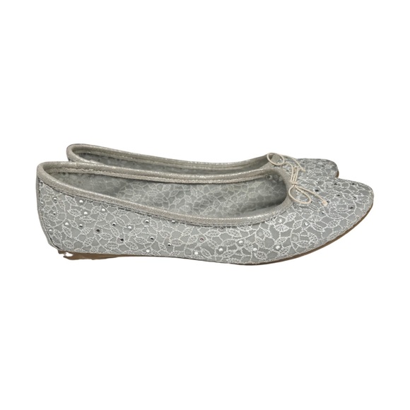Adrianna Papell Shirley rhinestone embellished ballet flats 8 mesh silver lace - Picture 5 of 9